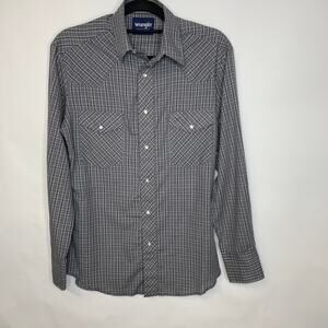 Wrangler Plaid Blue Gray Pearl Snap Front Shirt Western Sz Small